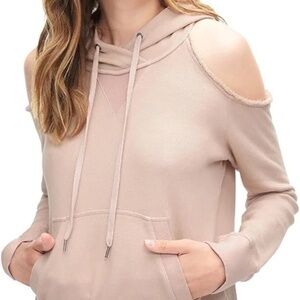Splendid Cold Shoulder Cotton Hooded Sweatshirt in Dusty Pink | Size XS